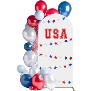 2 Pcs Independence Day 250th Anniversary USA Arch Cover Decor Kit 6 Ft 4th of July Arch Cover Backdrop with Red White Blue Patriotic Star Garland Banner Streamers for Veterans Day Memorial Day Party Decor (Balloons Not Included)