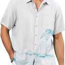 KYKU Men's Hawaiian Shirt Short Sleeve - Tropical Summer Beach Button Down Shirt with Pocket (White, XL)