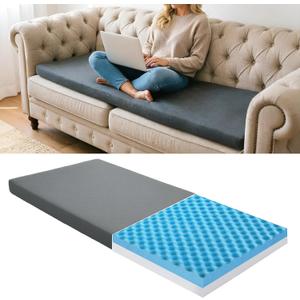 3 Inch Memory Foam Sofa Topper Pad for Couch, Egg Crate Couch Cushion with Washable Velvet Cover & Non-Slip Bottom, Thick Sofa Seat Protector for Pressure Relief and Enhanced Comfort, 59" x 27.5"