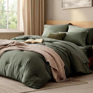 WRENSONGE King Size Comforter Set- 7 Pieces Soft Olive Green Bed in a Bag King with Fitted Sheet, Flat Sheet, 2 Pillow Shams, and 2 Pillowcases-Warm King Bedding Set for All Season
