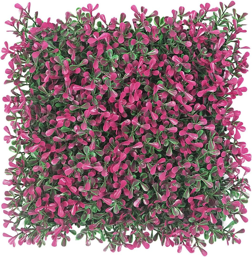 BCBLF 10x10Inch 12Pcs Grass Wall Panels, UV-Anti Boxwood Greenery Hedge, Odorless Artificial Fake Grass Backdrop Indoor Outdoor Privacy, Birthday Wedding Decor, 8.3 SQ FT, Peanut Leaf - Fuchsia