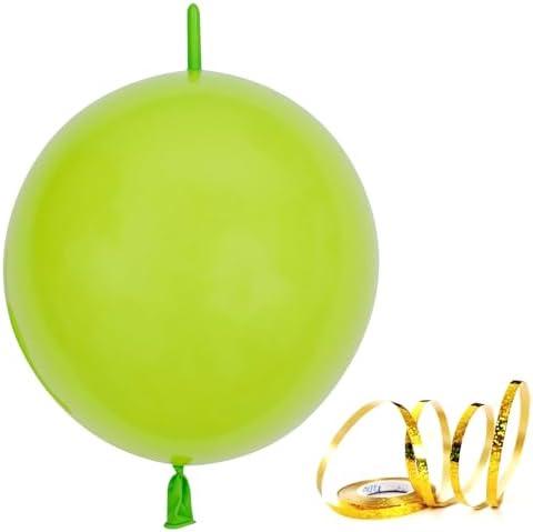 Lime Green Balloons 10 Inch Latex Quick Linking Balloon 140pcs Party Balloons for Graduation Bridal Baby Shower Gender Reveal Birthday Party Decorations.（a roll of 32 feet gold ribbon）
