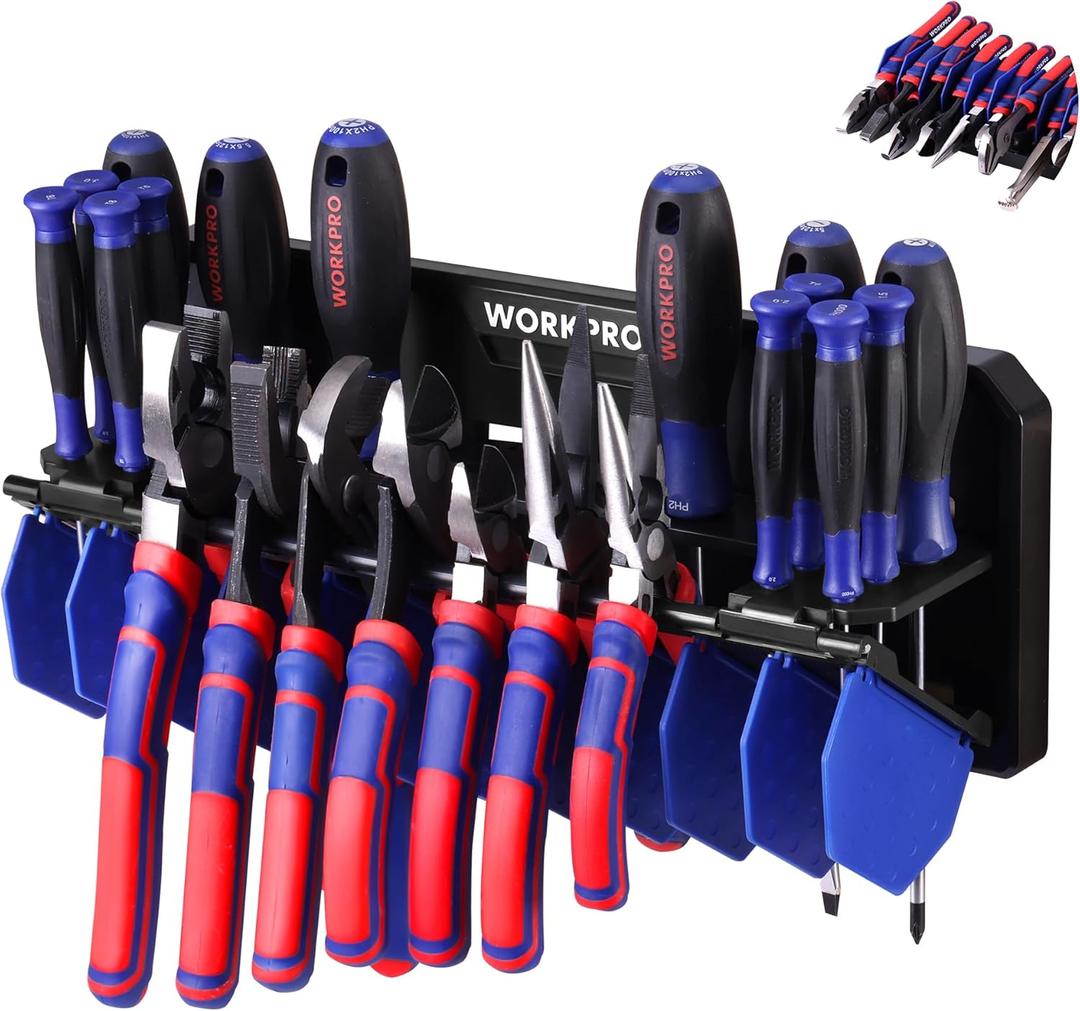WORKPRO Plier Organizer Rack, 13.5" Foldable Tool Organizer, Wall Mount Screwdriver Organizers and Pliers Organizers, Tool Storage Rack for Screwdriver Holder and Pliers Holder (Tools not Included)