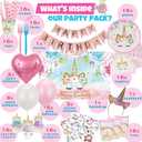 Unicorn Birthday Decorations, Unicorn Party Supplies for Girls Birthday - Party Backdrop Bday Balloons Kit Headband Cake Cupcake Toppers Wrappers Banner Tattoos Plates Cups Napkins Straws Favor Bags