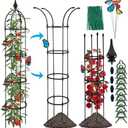 WellSign Garden Obelisk Trellis for Climbing Plants Outdoor, 6.6ft Tall Rustproof Coated Metal Plant Support with Garden Twist Tie for Tomato Cucumber Ivy Vines Rose Potted Plant Trellis 1 Pack