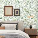 Floral Peel and Stick Wallpaper Boho Green and White Floral Contact Paper for Cabinets 17.3x393 Self Adhesive Removable Wallpaper for Bathroom Decoration Wall Paper for Bedroom Kitchen Vinyl Roll