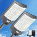 2PCS 10500W Solar Street Light, 650000LM 7000K Commercial Solar Parking Lot Light Dusk to Dawn, IP67 Waterproof with Motion Sensor & Remote, Ideal for Farm Ranch Driveway Yard Garage Small Business