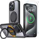 Magnetic Stand Case for iPhone 14 Pro [with 2 Tempered Glass Film] [360 Rotation Magnetic Stand] [Compatible with Magsafe] Military-Grade Drop Protection Case, Black