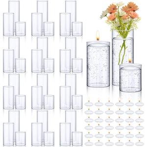 Yungyan 36 Pcs Clear Glass Cylinder Vase Floating Candles Set for Centerpieces Decorative Floating Candle Holder Tall Clear Flowers Vase for Table Party Event Wedding Home Decor (4/6/8 Inch Tall)