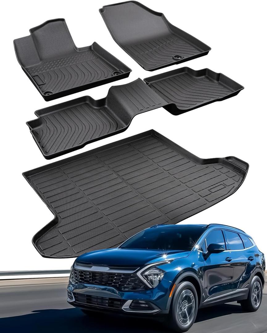 for Kia Sportage 2023-2025 2026 Hybrid (No fit Plug-in) Floor Mats Cargo Liner All Weather Protector Heavy Duty TPE Rubber Waterproof Anti-Slip Tech Mat for Kia Sportage Hybrid 2024 2025 Accessories