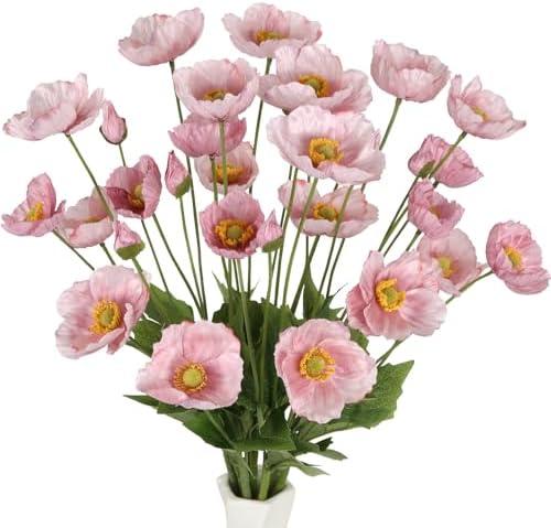 ICBOX Faux Poppy Flowers,8PCS Pink Silk Poppies 23.2in Artificial Poppy Flowers Fake Poppies for Wedding Bouquet Party Table Centerpiece Arrangement Home Decor(Pink)
