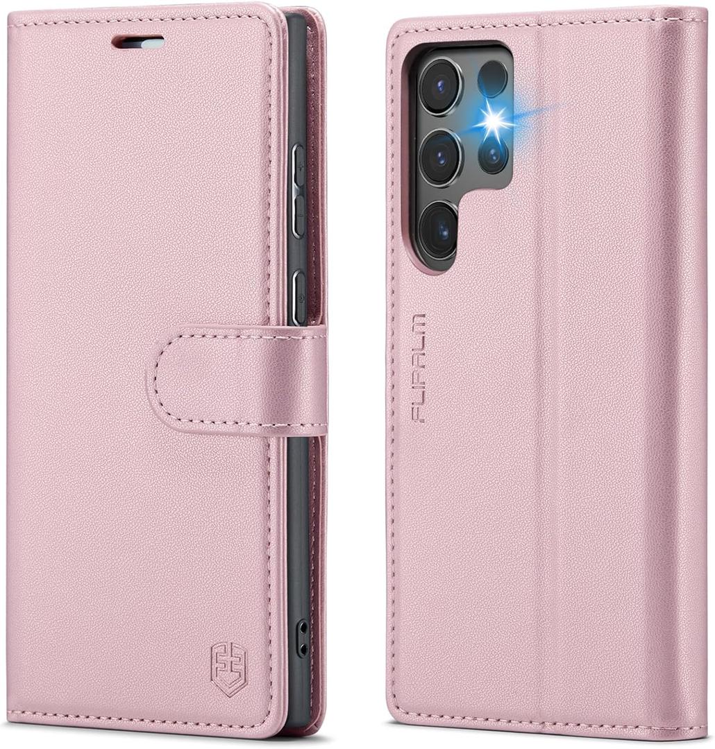 FLIPALM for Samsung Galaxy S25 Ultra Wallet Case with RFID Blocking Credit Card Holder, PU Leather Folio Flip Kickstand Protective Shockproof Cover Women Men for Samsung S25Ultra Phone case (Rose Gold)
