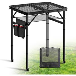 Ciavca Upgraded Folding Grill Table - Metal Portable Camping Table, 3 Height Adjustable Max 28", Lightweight Foldable for Outside BBQ 24"x15.8"