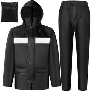 Rain Gear for Men Women Waterproof Lightweight Rain Suits Hideaway Hood Rain Jacket and Rain Pants for Outdoor (Large, Black)