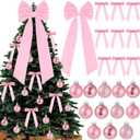 Gejoy Velvet Bow Christmas Tree Decoration Set, 30 Pcs Small Bows 1 Pcs 47" x 15.7" Large Tree Topper Satin Bows and 36 Christmas Balls Ornaments, Xmas Glitter Balls for Holiday Decor (Pink Velvet)