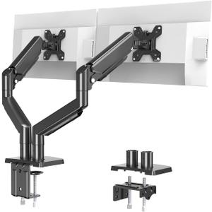 Dual Monitor Stand for 13 to 32 inch Screens, Gas Spring Monitor Arm with Swivel, Tilt, Rotation, Height Adjustable, Desk Mount with C-Clamp and Grommet Base, Each Arm Holds 4.4 to 19.8lbs Screen