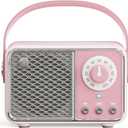 Retro Bluetooth Speaker, Vintage Decor, Portable Small Wireless Radio Bluetooth Speaker, Cute Aesthetic Style for Office Kitchen Desk Bedroom Outdoor Support TF Card/AUX (Pink)