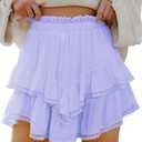 firfig Women's Casual Mini Skirts Shorts Elastic High Waist Cute Flowy Tiered Layered Boho Skorts S-XXL