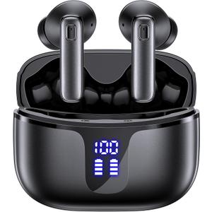 Wireless Earbuds Bluetooth 5.3 Headphones HiFi Stereo Deep Bass Ear Buds 68H Long Playtime Earphones with LED Display Charging Case IPX7 Waterproof for Phones Tablets Laptops Sports Black