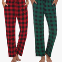 Ekouaer Womens 2 Pack Lounge Pants Comfy Pajama Pants Plaid Pajama Bottoms with Pockets Drawstring Pj Bottoms Pants XL