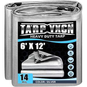 Heavy Duty Tarp 6x12 Feet, 14 Mil Waterproof Poly Tarps Cover UV Resistant, Rip & Tear Proof with Metal Grommets Every 20 Inches Silver Tarp by TA*RP YXCN