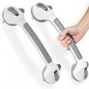 Grab Bars for Bathtubs and Showers, 16.5 Inch Handicap Shower Handle Safety with Indicators, Suction Cup Grab Bar for Shower Chair Stool, Seniors, Elderly (2 Pack) (Light Gray)