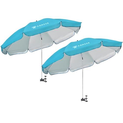 AMMSUN XL Chair Umbrella with Universal Clamp Adjustable 47 inches and 360-degree Swivel UPF 50+, Portable Clamp on Camping or Beach Chair, Stroller, Wheelchair, Golf cart, Bright Blue, 2 PACK