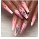24 Pcs Press on Nails Long Length Square Fake Nails Light Pink Glittering False Nails with Three-Dimensional Butterfly Rhinestone Design Glossy Stick on Nails Acrylic Nails for Women and Girls