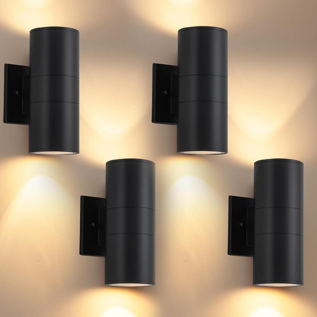 4 Pack Outdoor Sconce Lights for House, Modern Exterior Wall Light Fixtures, Black Cylinder Up and Down Lights Outdoor, Anti-Rust Porch Lights Wall Mount for Front Door Garage