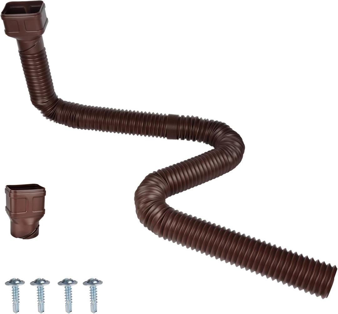 Prestantious 16.5ft Long Gutter Downspout Extensions, 3.1" OD Downspout Extender Pipe for 2"3" and 3"4" Downspout, Inside Diameter 2.6 Inches, Flexible Pipe Stretched Length 16.5ft, Brown,1-Pack