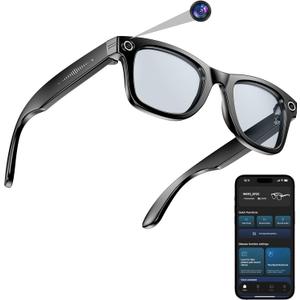AI Smart Camera Glasses for Men Women, 4K Photography,1080P HD Video Recording,Real-Time Translation, Open-Ear Audio,Voice Assistant, Lightweight (Black Frame-Blue Light Blocking Lens)