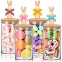 Nitial 4 Pcs Easter Glass Jar with Cap Bunny Ear Egg Clear Candy Jar Decorative Food Storage Canister with Airtight Ceramic Lid for Eater Party Tea Cookie Table Decoration (22 oz,Wooden Rabbit)