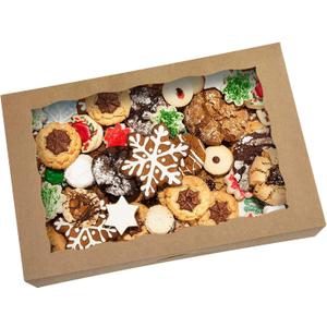 ONE MORE 15-Pack Brown Pastry Box12x8x2.5inch,Large Bakery Cookie Box for Donuts,Muffins with Window Lid - Auto-Pop up Paper Box Doughnut Cardboard Chocolate Strawberries Treat Boxes,Pack of 15