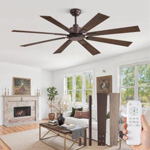 ZMISHIBO 62 Inch Ceiling Fan No Light with Remote Control, 8 Blades Quiet DC Reversible Motor, 6-Speed, Timer, Oil Rubbed Bronze Finish, Indoor Outdoor Ceiling Fans for Patios, Living Room, Garage