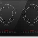 Induction Cooktop with 2 Burners, Horizontal Electric Stove, Built-In Induction Cooker, 1800W Sensor Touch Electric Cooktop, 9 Power Levels, Timer, Safety Lock, 120V, 20 Inch