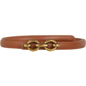 Women's Leather Belt with Buckle - Ideal for Dresses, Jeans, and Coats (28-31 (Pant 6-10), W081-brown-gold)