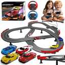 Slot Car Race Track Set with 4 Light-Up Cars, 2 Speed Adjustable Steering Wheel Controllers, 16.7ft Track with Overpass, Lap Counter, Dual Power Mode, Gift for Boys Girls Age 8+