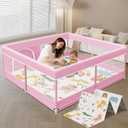 XVISHX Baby Playpen with Mat, 50 x 50 Inch Playpen for Babies and Toddlers, Baby Playard for Indoor & Outdoor Active Center Game Fence, with Skin-Friendly Fabric and Soft Breathable Mesh, Pink
