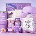 Birthday Gifts for Women Self Care Gifts Get Well Soon Gifts, Mothers Day Spa Gift Baskets w/Flannel Blanket 40 OZ Tumbler Care Package for Mom Girlfriend Wife Sister Best Friend Her Daughter - Lavender