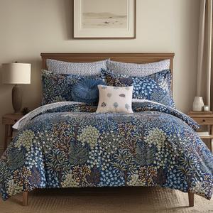 Levtex Home English Forest Navy Reversible Queen Duvet Cover Set (90x94in) with 2 Pillowcases (26x20in) - Floral Bedding - Navy, Green - Rayon Queen Size Duvet Cover Set - Soft, Pre-Washed