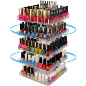 JACKCUBE DESIGN 5 Tier Clear Nail Polish 360 Rotating Display Rack Organizer Stand Makeup Cosmetics Storage Box Carousel Shelf with Acrylic Guard(5tier) :MK387-5