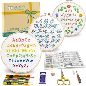 Bradove 3 Sets Alphabet Letter Practice Embroidery Kit for Beginners Adults Kids, Learn to Embroider Kit Adult Beginners