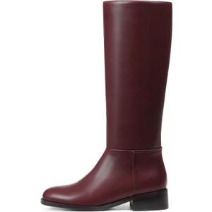 Mattiventon Knee High Boots Women Fashion Long Tall Boots with Round Toe Low Heel Side Zip Stretch Riding Boot for Fall Winter (8, Burgundy)