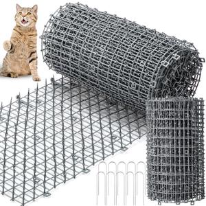 Sanwuta 2 Pcs 26.3 ft Cat Spike Mat Outdoor Cat Deterrent Mat with Spikes Prickle Strips Indoor Dog Digging Deterrent Anti Network Spikes with 10 Staples for Garden Fence(Gray)