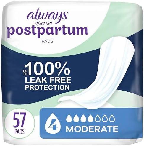 Always Discreet Postpartum Incontinence Pads, Moderate Absorbency, 57 Count