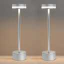 Cordless Table Lamp Set of 2,Rechargeable 5000mAh Outdoor Portable Table Lamps, 3 Color Stepless Dimming Battery Powered Lamp, Aluminum Bedside Touch lamp for Restaurant/Patio/Bedroom- Silver