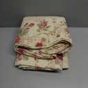 Cozy Line Home Fashions Creamy Vintage Rose Floral Printed Reversible 100% Cotton Quilted Throw Blanket 60" x 50" Machine Washable and Dryable(Vintage Floral)