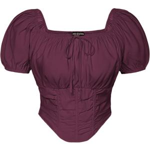 Scarlet Darkness Corset Top for Women Teens Square Neck Short Sleeve Peasant Blouse Red Plum M
