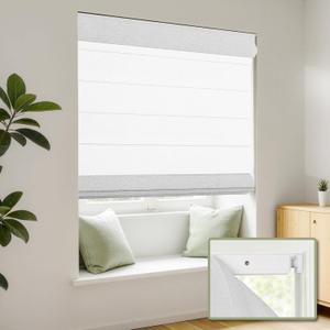 No Drill Cordless Roman Shades, White, 21x48