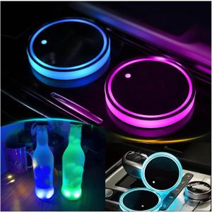 2PCS LED Car Cup Holder Lights, Light up Car Coasters for Cup Holders 7 Color-Changing Light Up Cup Holder Insert Coasters, Waterproof Car Accessories for Teens, Car Gifts for Men & Women